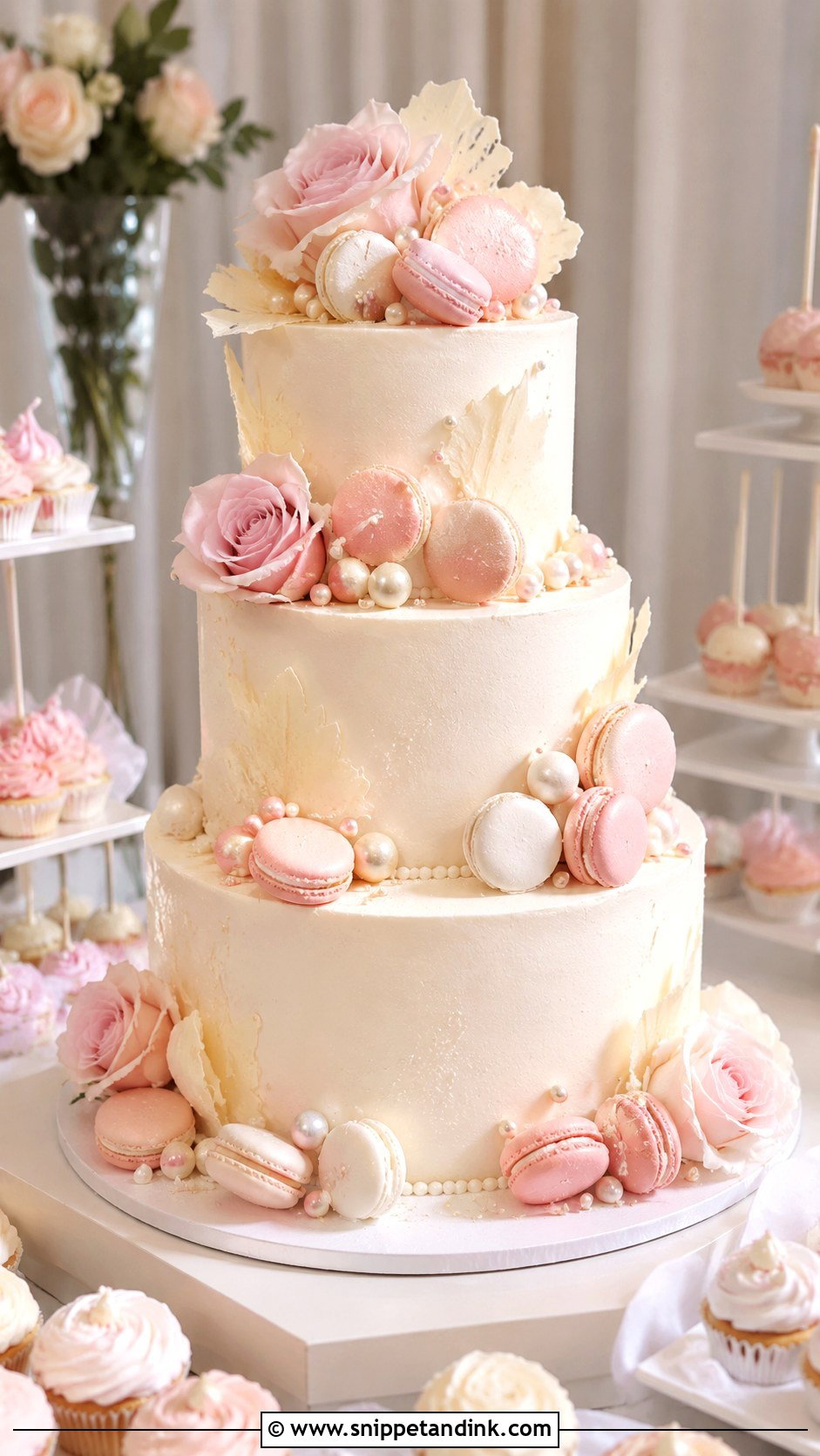 Pink And White Macaron Wedding Cake - Snippet and Ink - 20 Pink and White Cake Ideas for Wedding