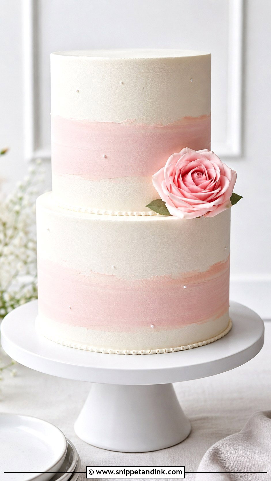 Pink And White Minimalist Wedding Cake - Snippet and Ink - 20 Pink and White Wedding Cakes