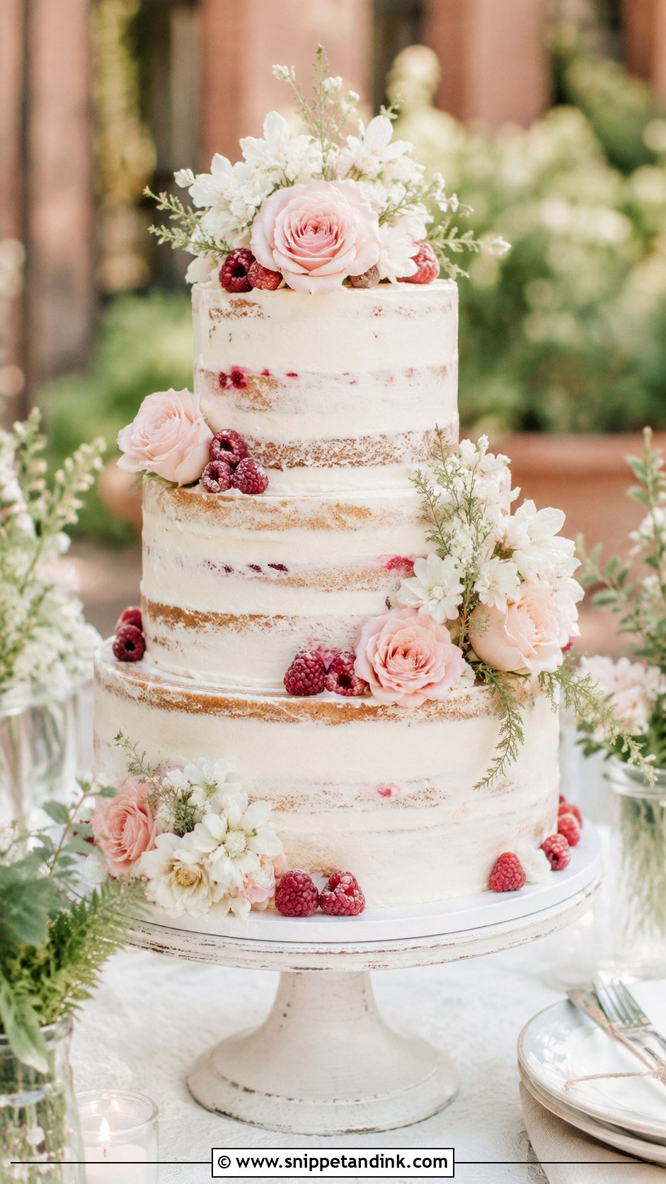 Pink And White Naked Wedding Cake - Snippet and Ink - 20 Pink and White Cake Ideas for Wedding