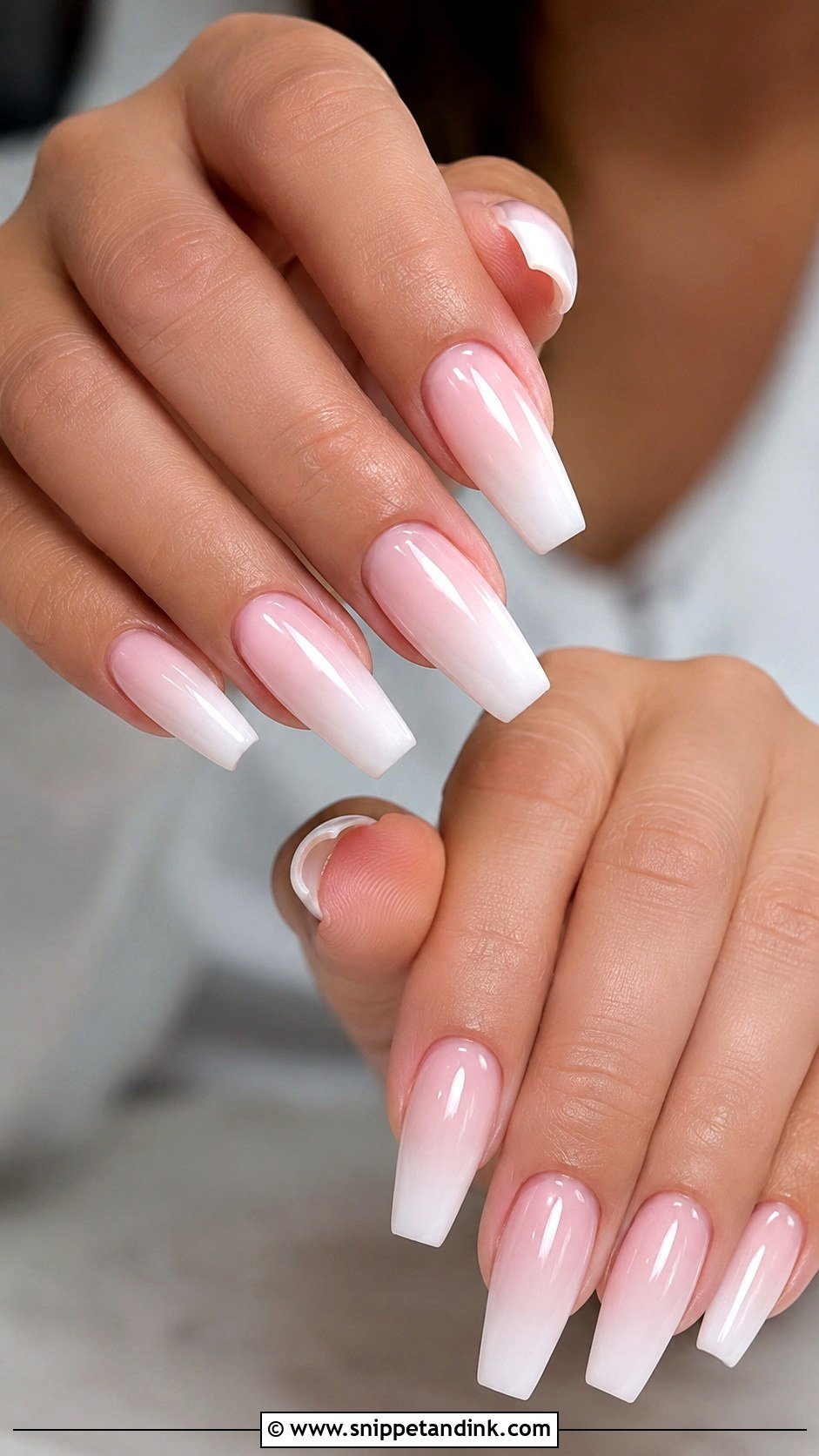 Pink And White Ombre Coffin Wedding Nails - Snippet and Ink - 20 Coffin Shape Wedding Nails for Bride