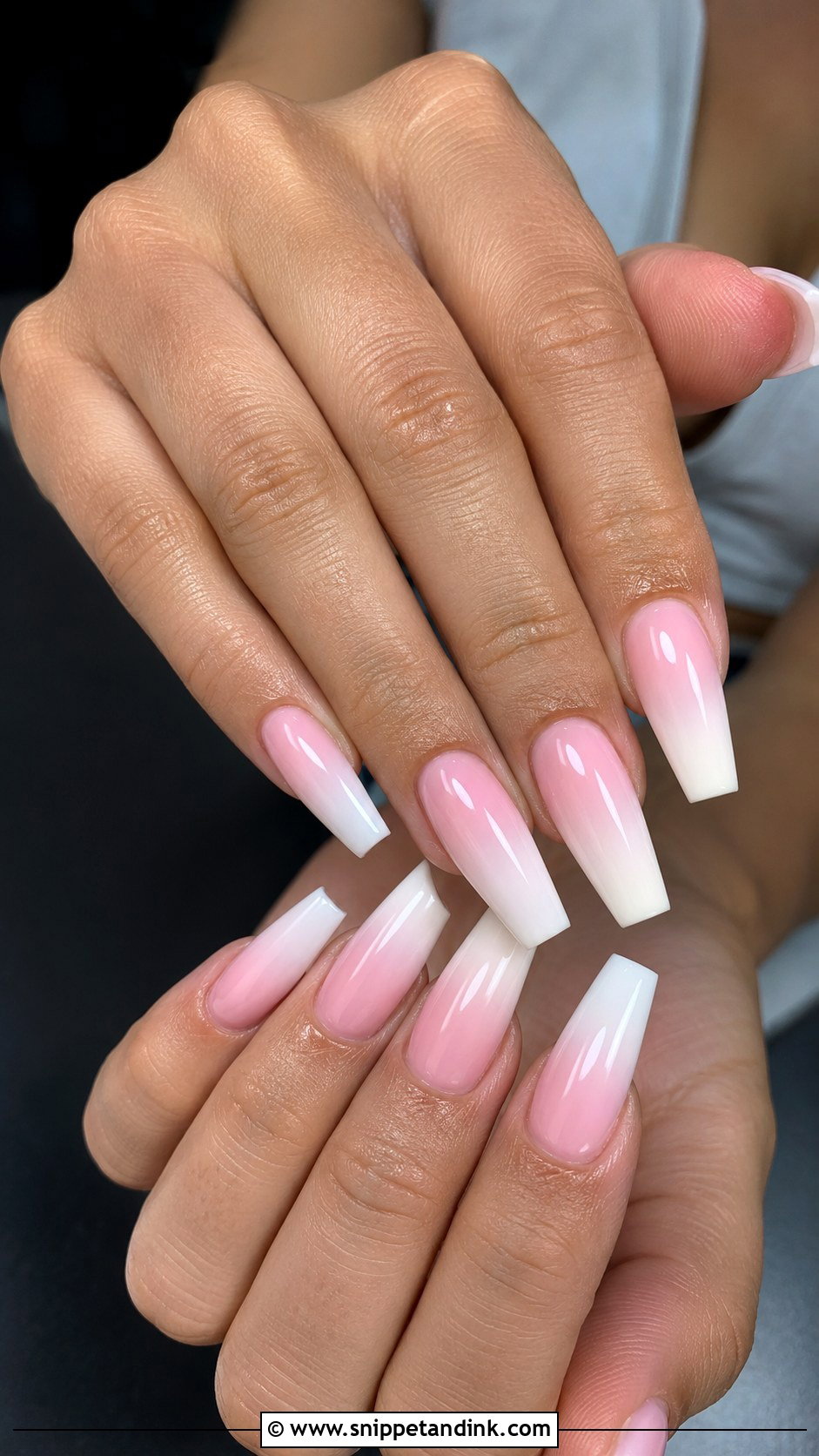 Pink And White Ombre Coffin Wedding Nails - Snippet and Ink - 20 Coffin Shape Wedding Nails