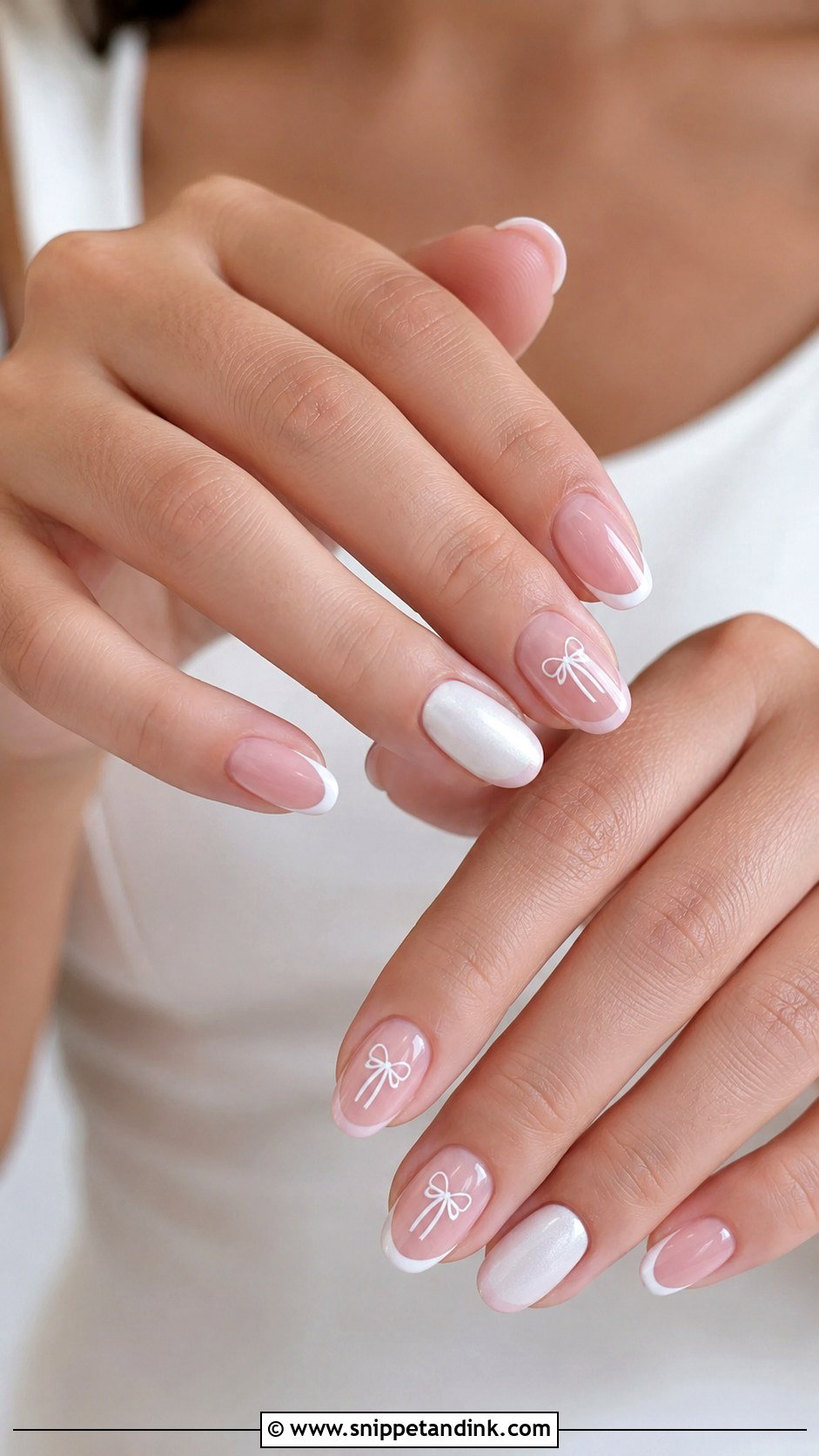 Pink And White Oval Wedding Nails - Snippet and Ink - 20 Pink and White Wedding Nails