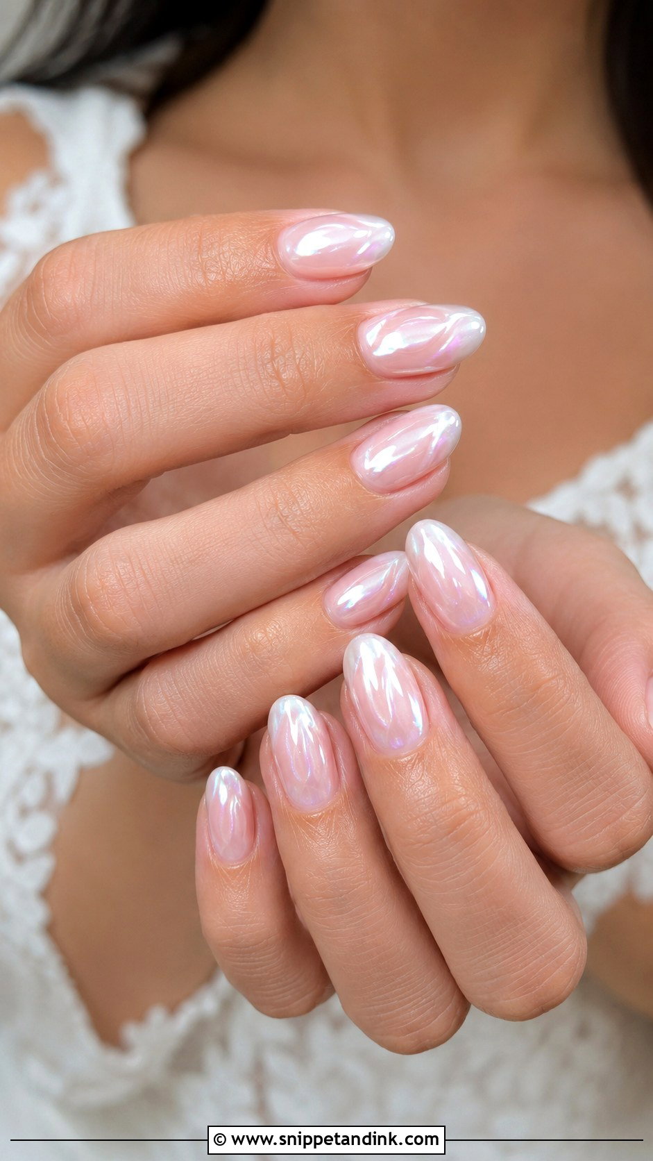 Pink And White Pearl Chrome Bridal Wedding Nails - Snippet and Ink - 20 Elegant White Pink Bridal Wedding Nails