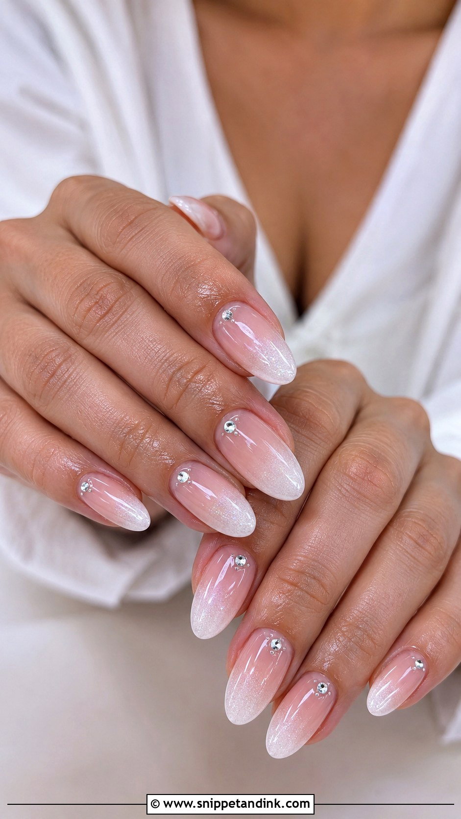 Pink And White Rhinestone Bridal Wedding Nails - Snippet and Ink - 20 Elegant White Pink Bridal Wedding Nails