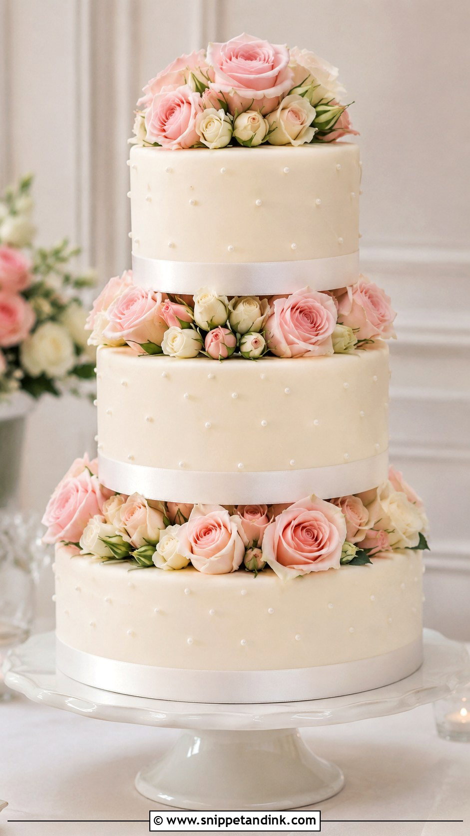 Pink And White Rose Wedding Cake - Snippet and Ink - 20 Pink and White Cake Ideas for Wedding