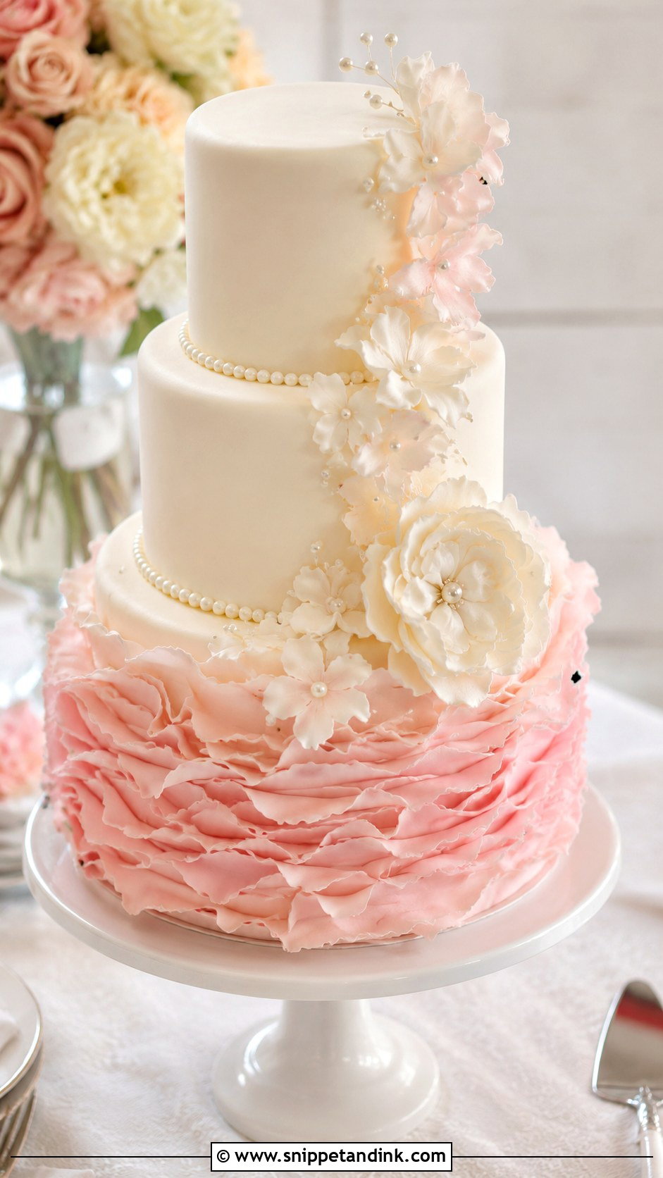Pink And White Ruffle Wedding Cake - Snippet and Ink - 20 Pink and White Wedding Cakes