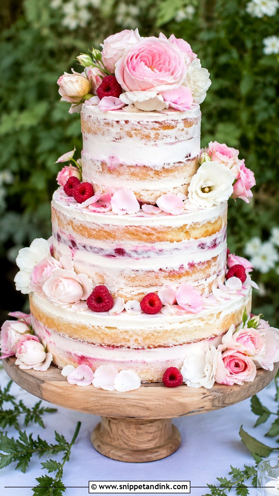 Pink And White Semi Naked Wedding Cake - Snippet and Ink - 20 Pink and White Wedding Cakes
