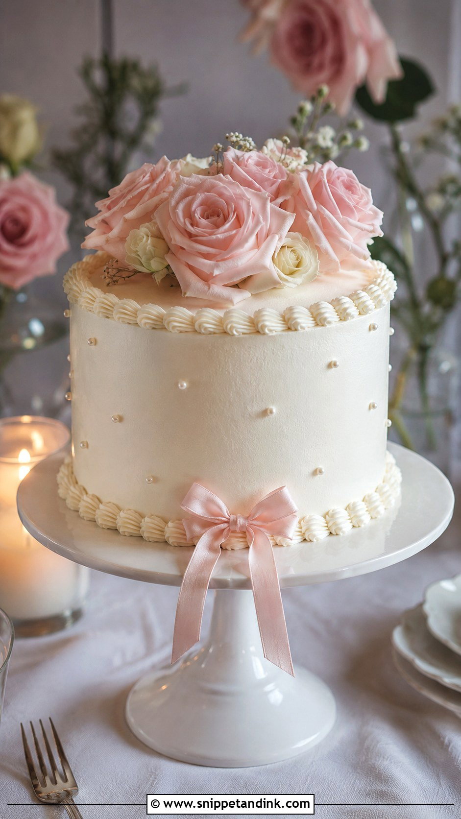 Pink And White Single Tier Wedding Cake - Snippet and Ink - 20 Pink and White Cake Ideas for Wedding