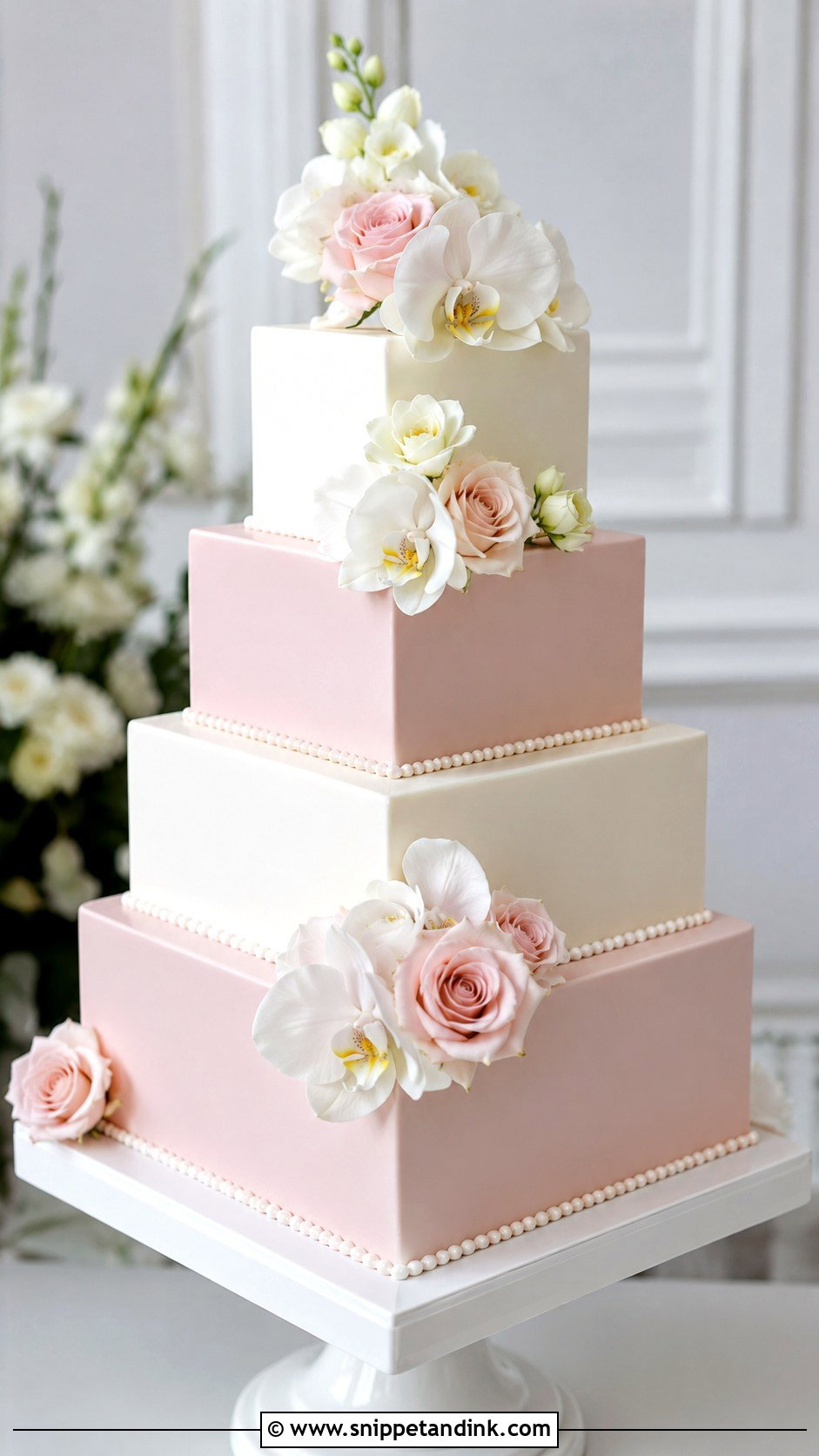 Pink And White Square Wedding Cake - Snippet and Ink - 20 Pink and White Wedding Cakes