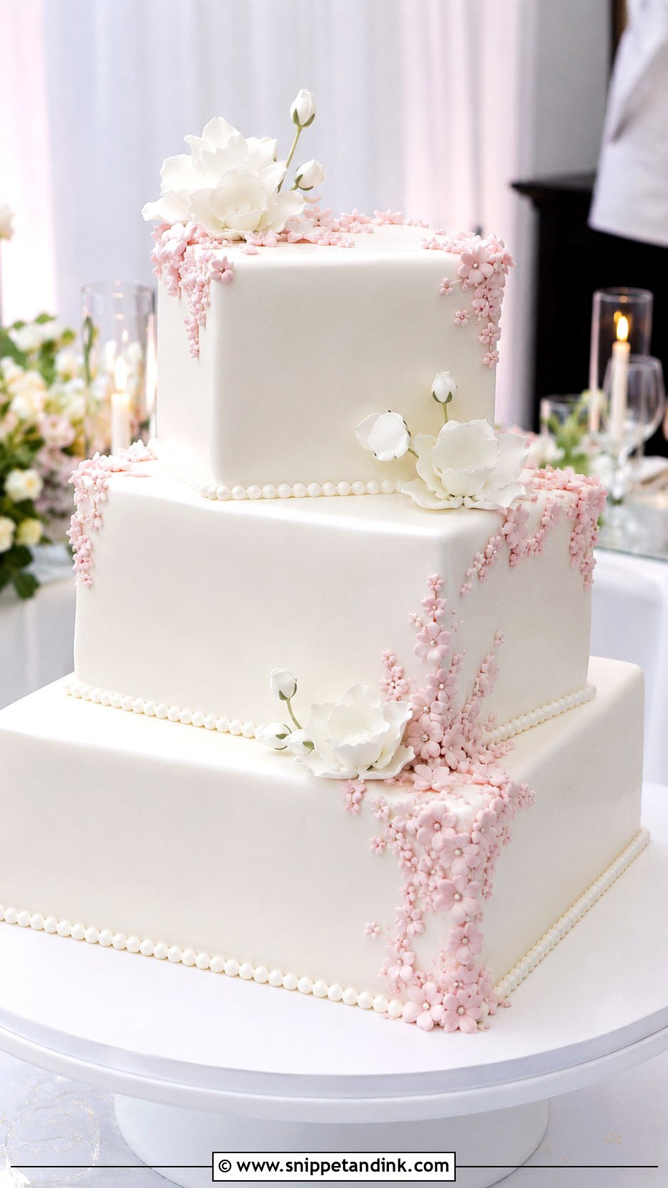 Pink And White Square Wedding Cake - Snippet and Ink - 20 Pink and White Cake Ideas for Wedding