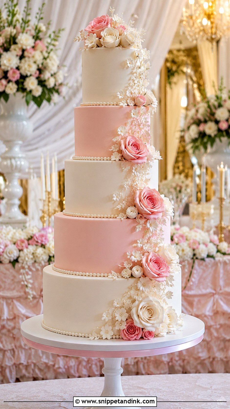 Pink And White Tall Wedding Cake - Snippet and Ink - 20 Pink and White Wedding Cakes
