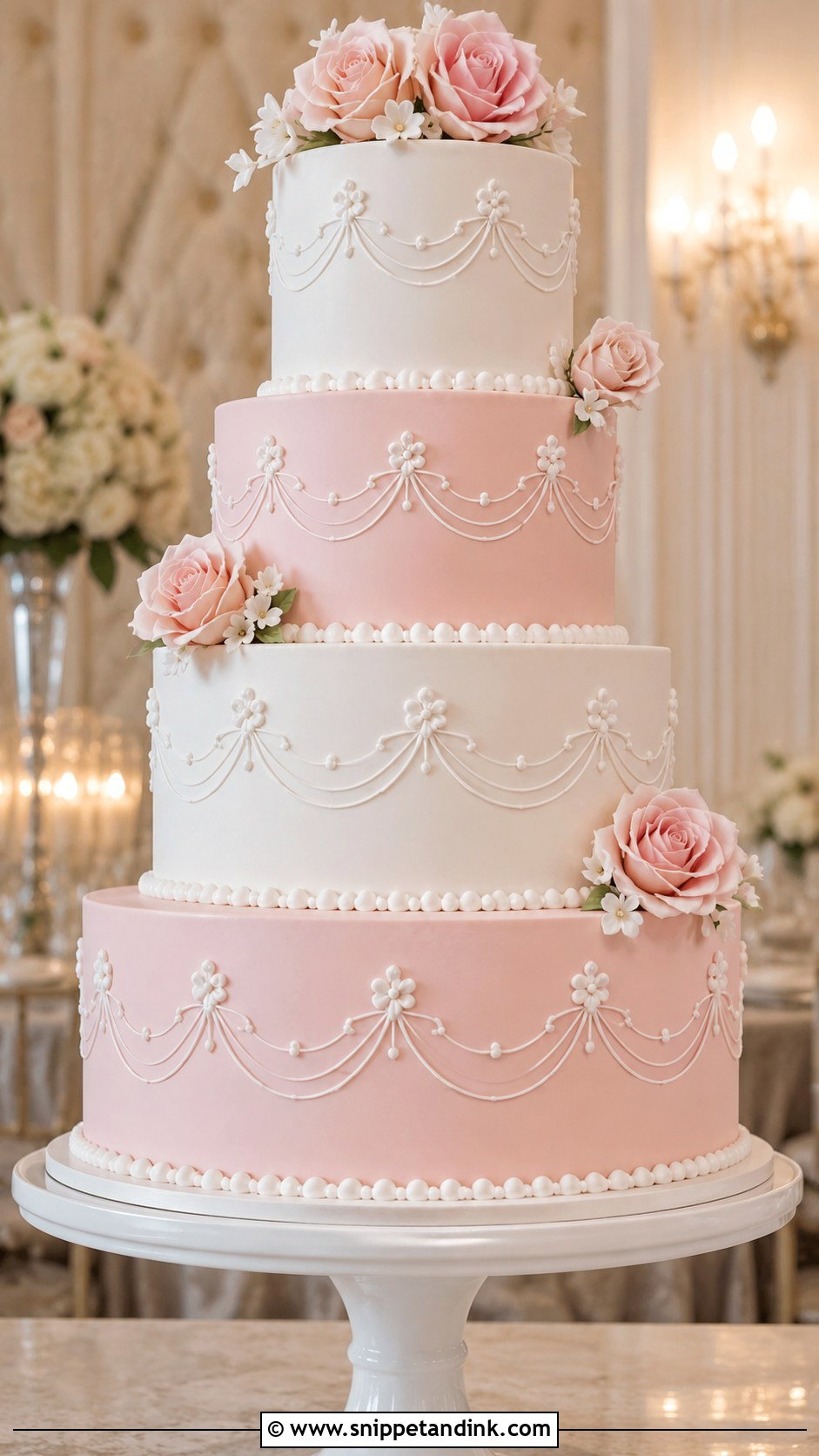 Pink And White Tiered Wedding Cake - Snippet and Ink - 20 Pink and White Cake Ideas for Wedding