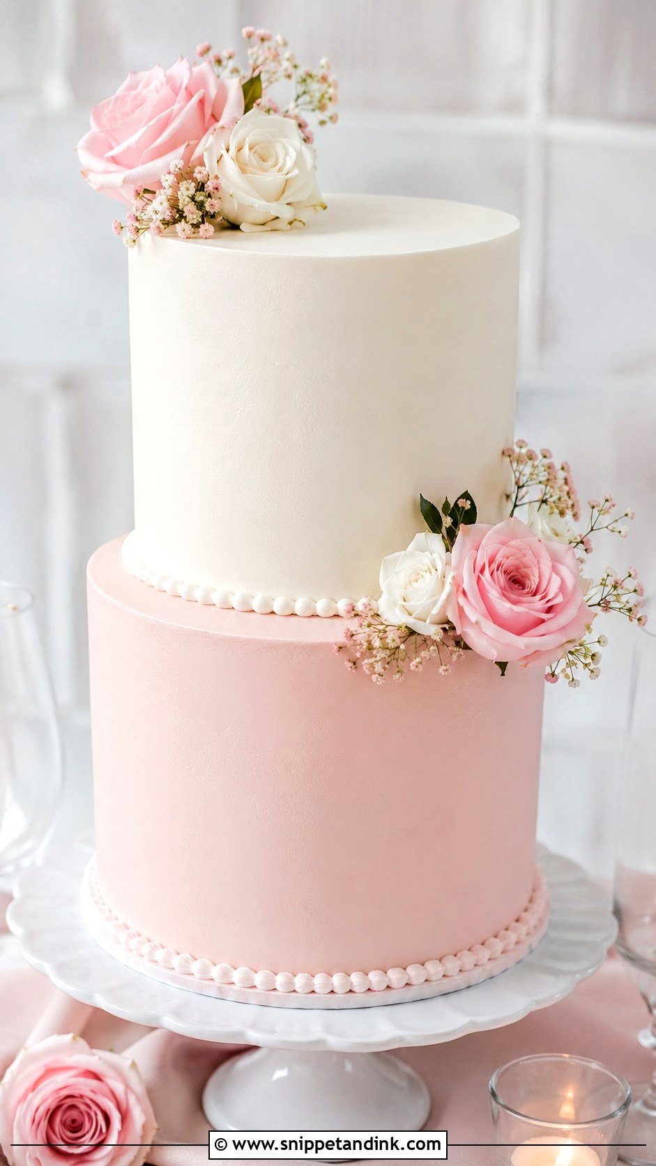 Pink And White Two Tier Wedding Cake - Snippet and Ink - 20 Pink and White Wedding Cakes
