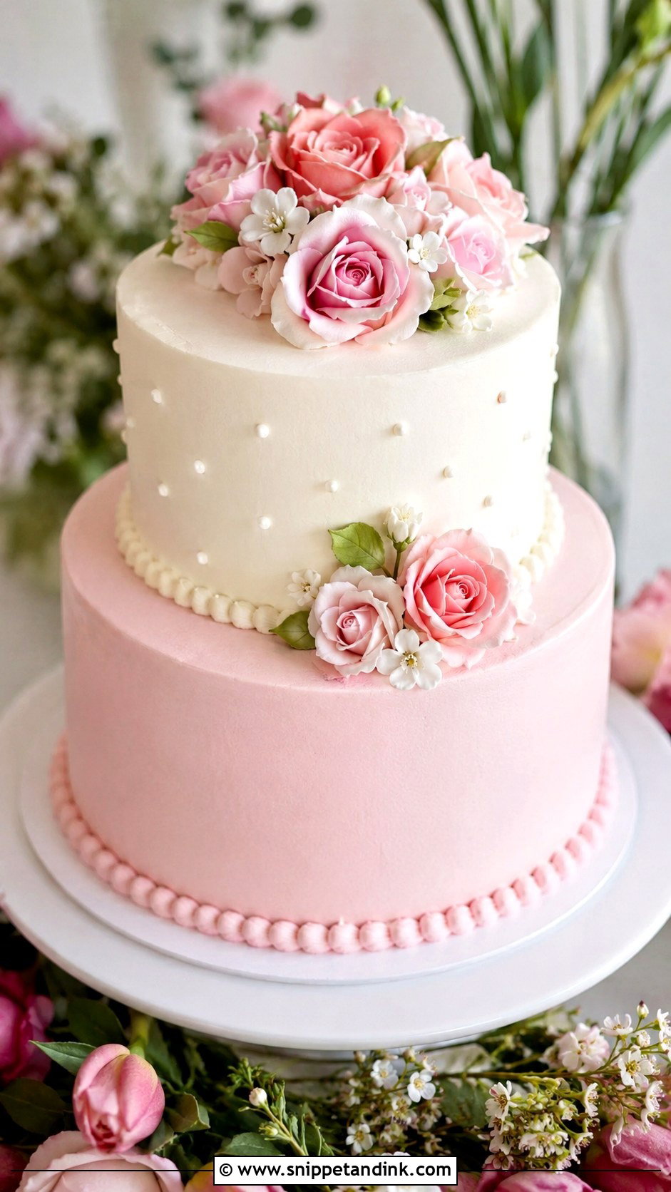 Pink And White Two Tone Wedding Cake - Snippet and Ink - 20 Two Tone Wedding Cake Ideas