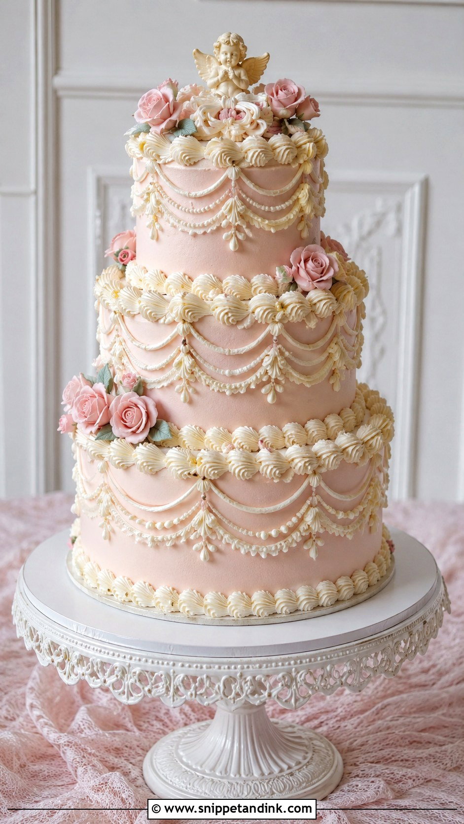 Pink And White Vintage Wedding Cake - Snippet and Ink - 20 Pink and White Wedding Cakes