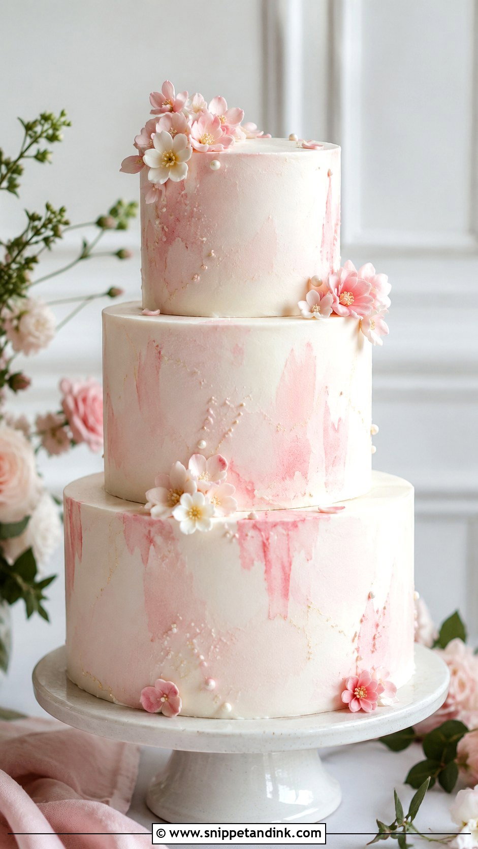 Pink And White Watercolor Wedding Cake - Snippet and Ink - 20 Pink and White Cake Ideas for Wedding