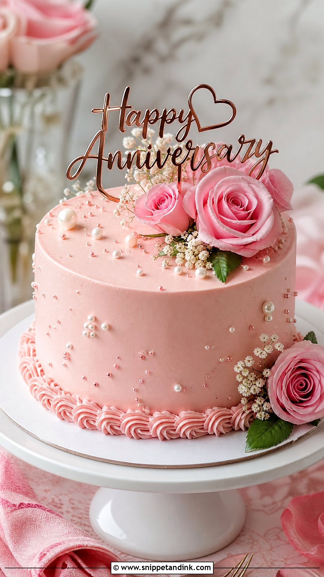 Pink Anniversary Cake - Snippet and Ink - 30 Marriage Anniversary Cake Design Ideas
