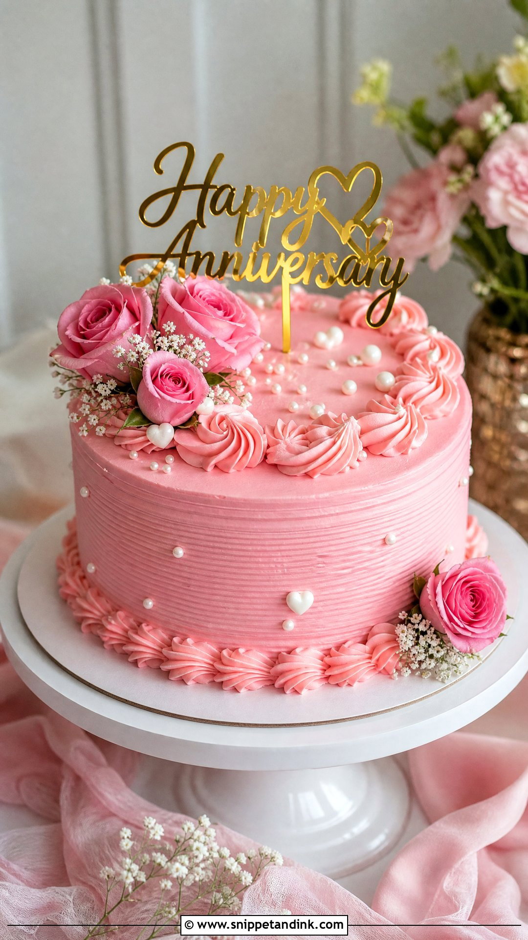 Pink Anniversary Cake - Snippet and Ink - 30 Marriage Anniversary Cake Ideas