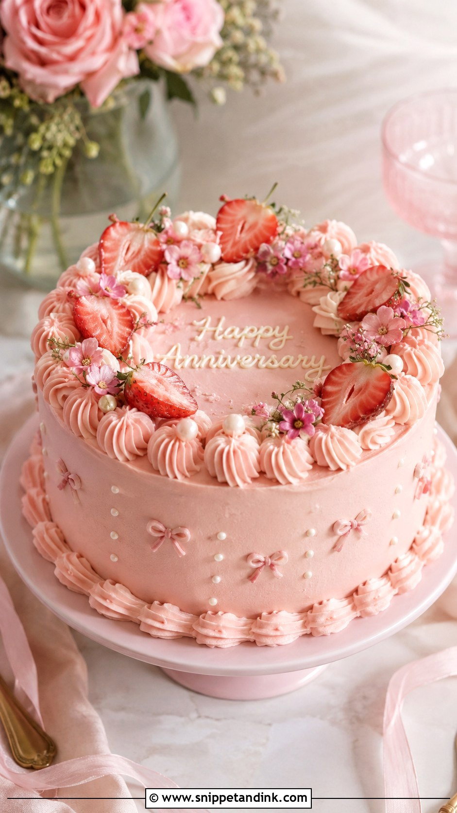 Pink Anniversary Cake - Snippet and Ink - 20 Aesthetic Anniversary Cake Designs