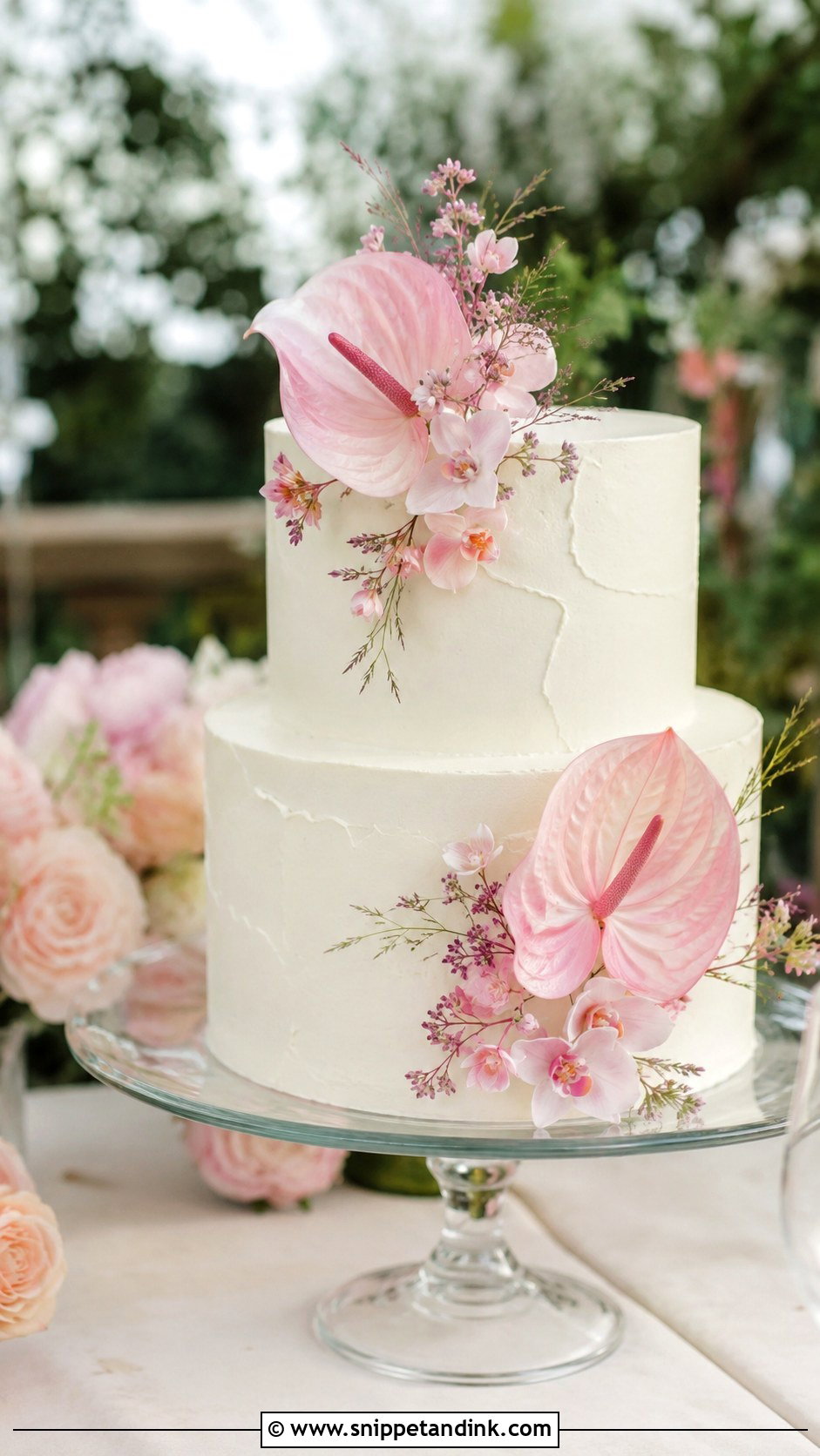 Pink Anthurium Wedding Cake - Snippet and Ink - 20 Anthurium Wedding Cake Ideas