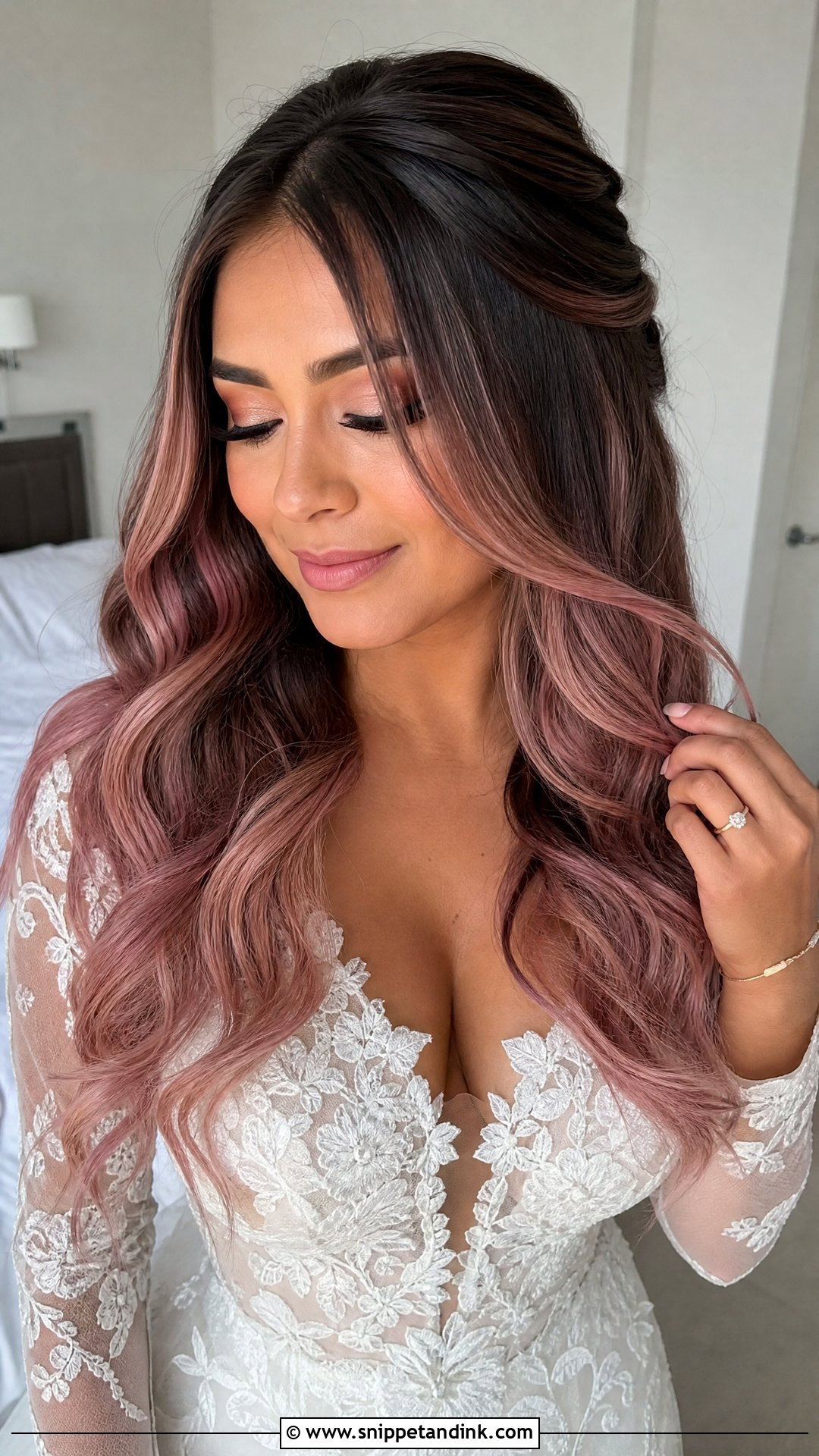 Pink Balayage Bridal Hair - Snippet and Ink - 20 Pink Hair Wedding Ideas