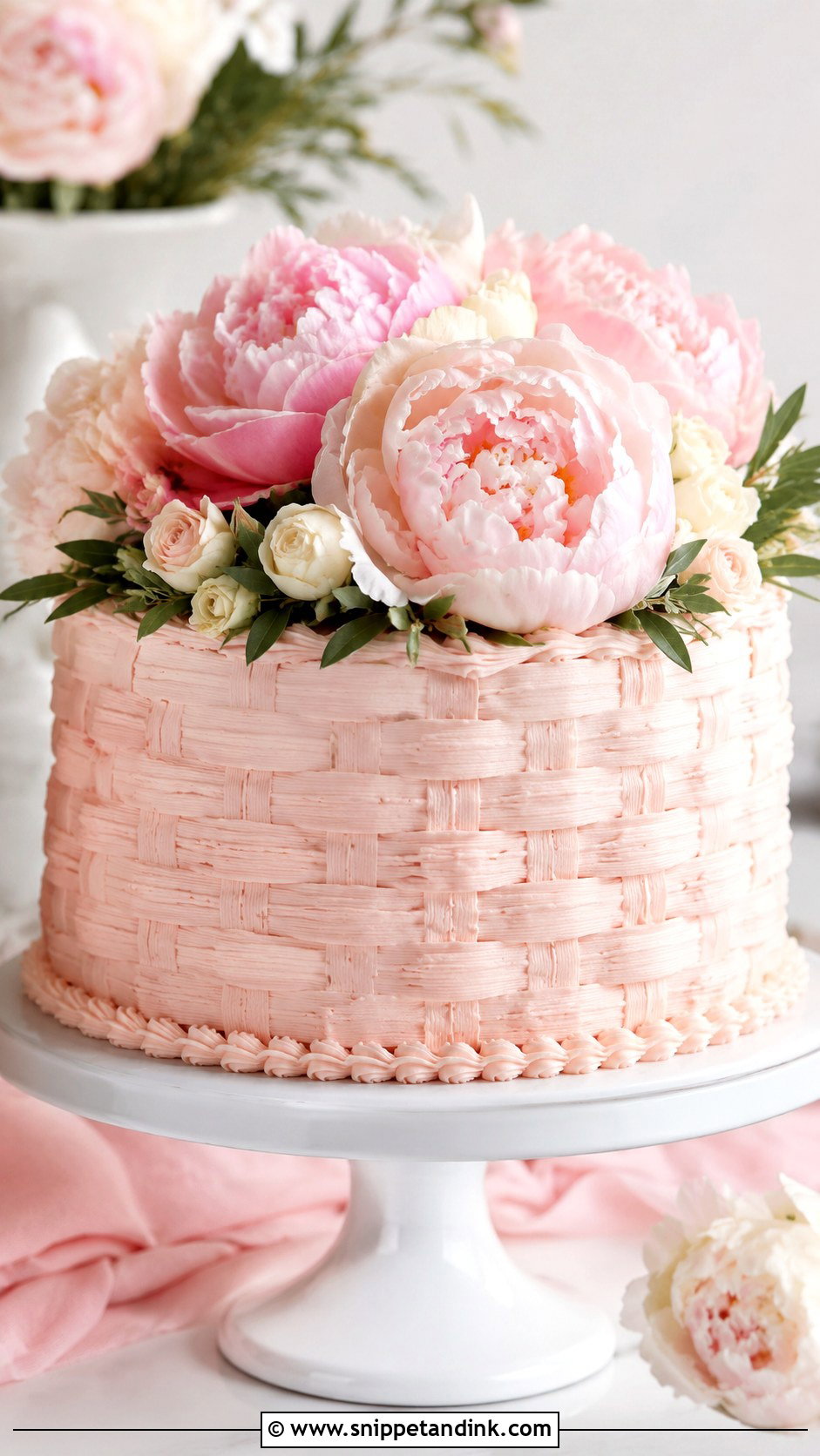 Pink Basket Wedding Cake With Peonies - Snippet and Ink - 20 Basket Cakes with Flowers for Wedding