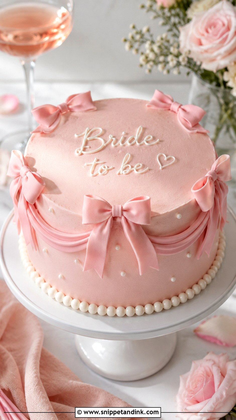 Pink Bow Bachelorette Cake - Snippet and Ink - 25 Pink Bachelorette Party Cake Ideas for Wedding