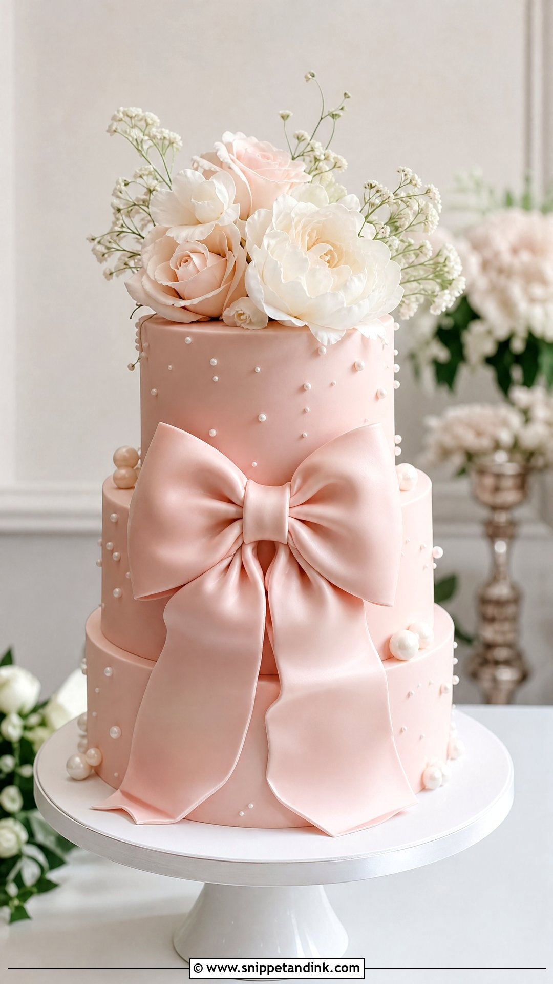 Pink Bow Wedding Cake - Snippet and Ink - 25 Pink Colour Cake Designs for Wedding