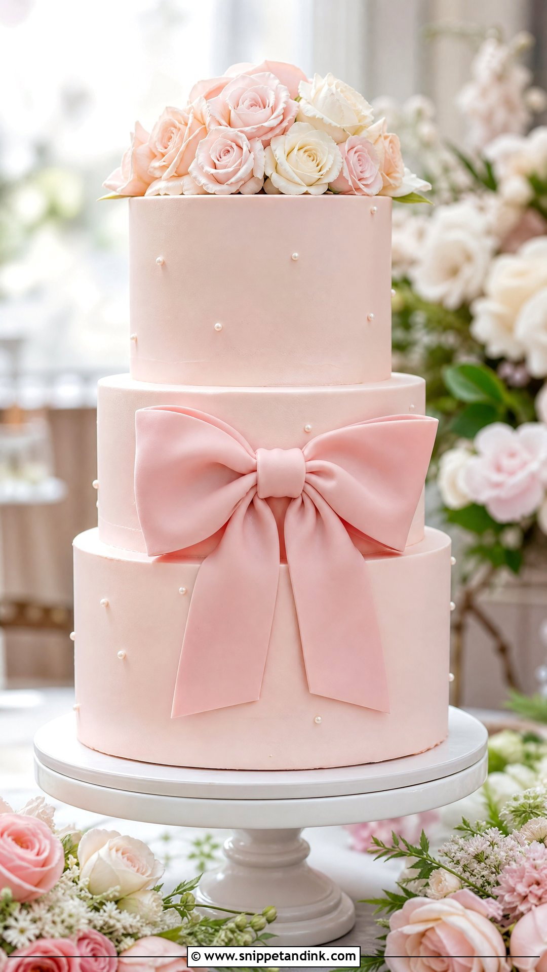 Pink Bow Wedding Cake - Snippet and Ink - 35 Bow Cake Ideas for Wedding