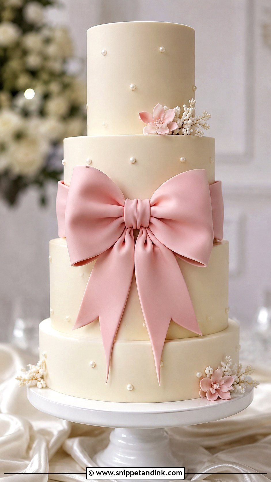 Pink Bow Wedding Cake - Snippet and Ink - 20 Wedding Cake Ideas with Pink Accents