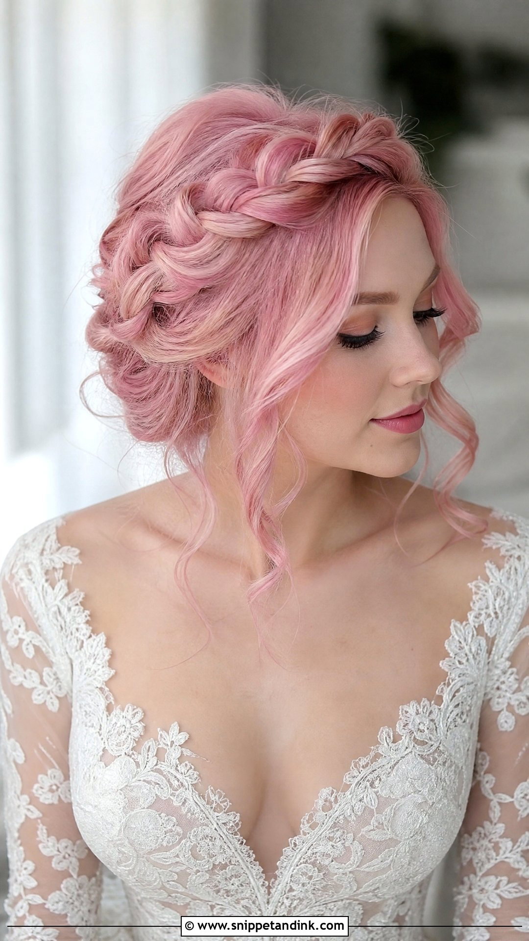 Pink Braided Crown - Snippet and Ink - 20 Pink Hair Wedding Ideas