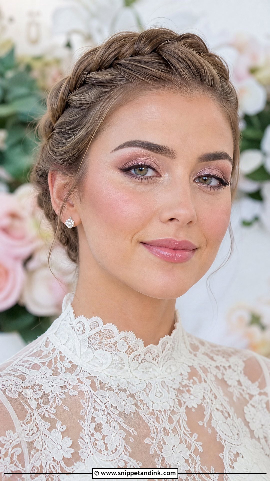 Pink Bridal Makeup With French Braid - Snippet and Ink - 20 Braid Makeup Wedding Ideas