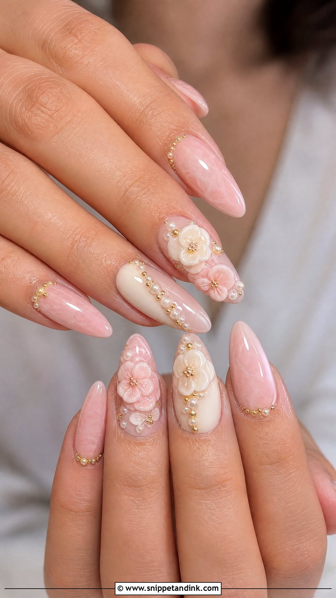 Pink Bridal Nails With 3D Flowers - Snippet and Ink - 25 Indian Pink Bridal Nail Art Ideas