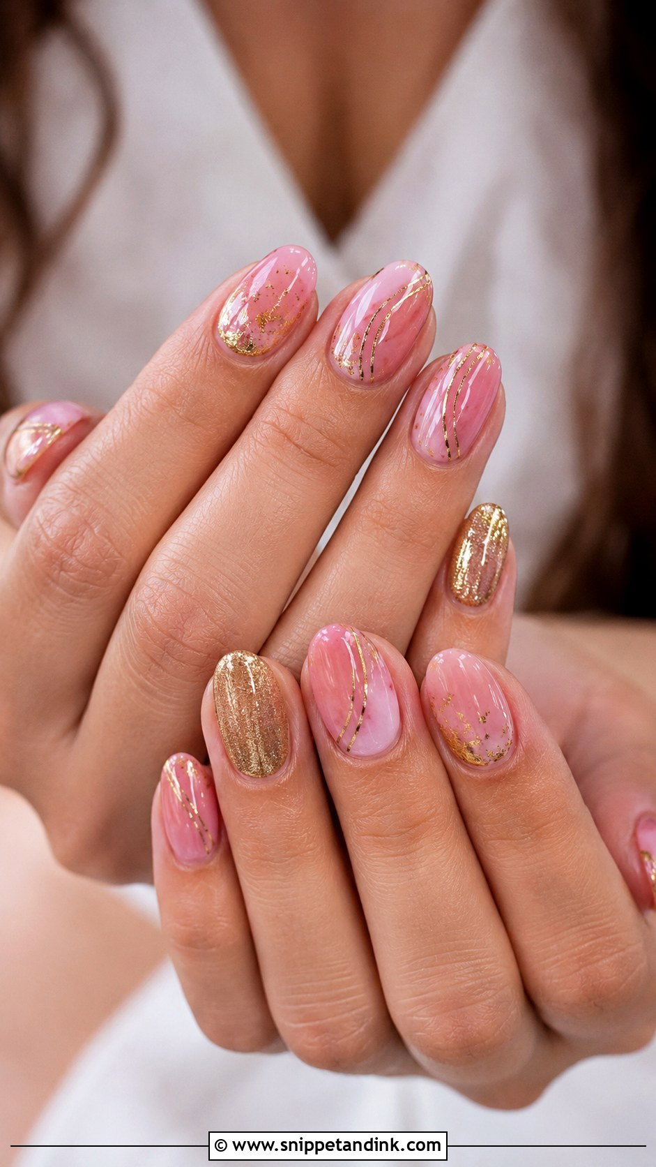 Pink Bridal Nails With Gold Details - Snippet and Ink - 30 Bridal Nail Art Indian Ideas