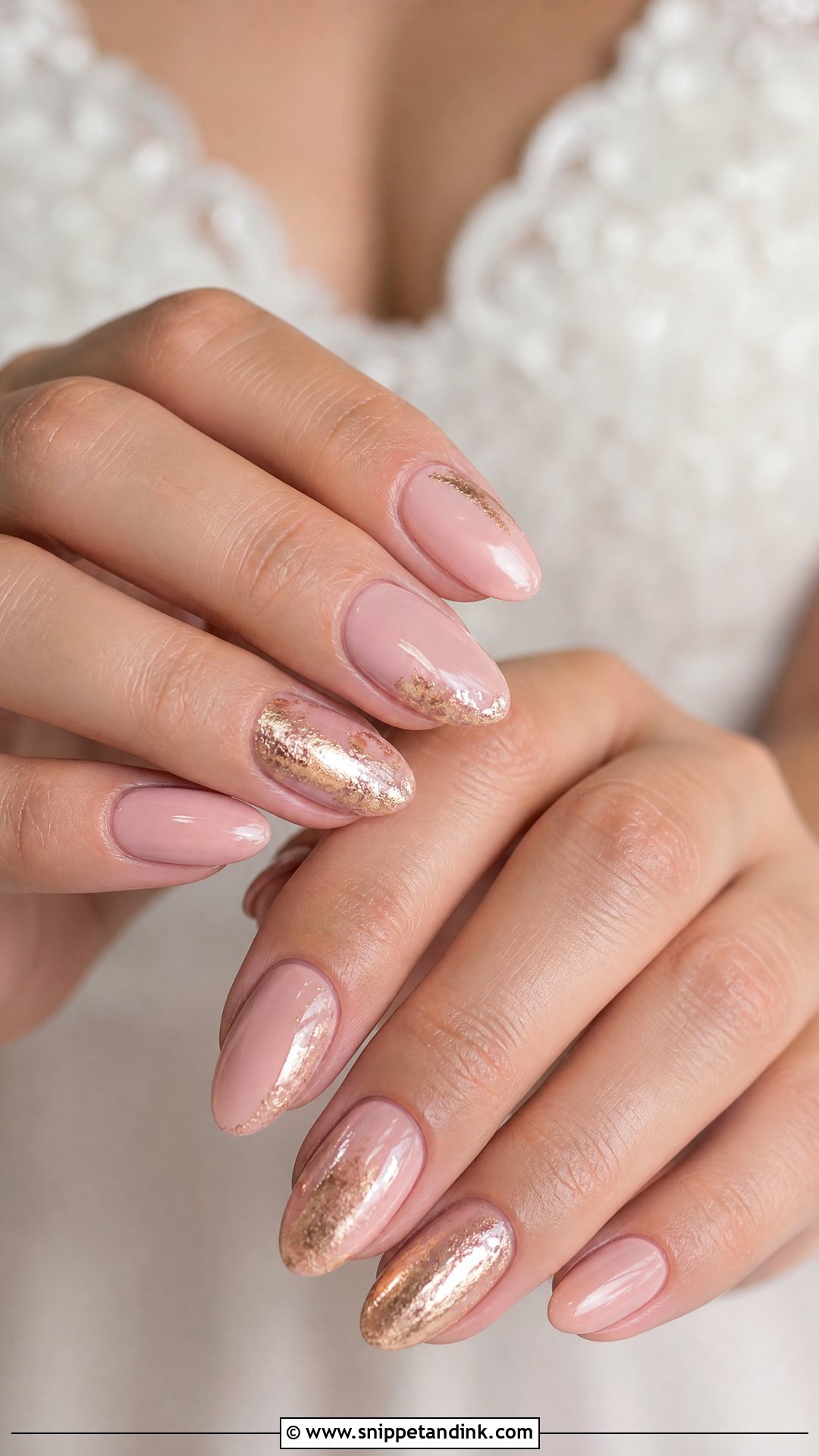 Pink Bridal Nails With Gold Foil - Snippet and Ink - 25 Nail Art for Wedding Indian Brides Ideas