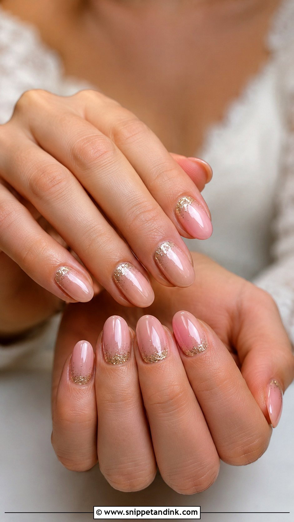 Pink Bridal Nails With Gold Glitter - Snippet and Ink - 20 Bridal Nails with Gold