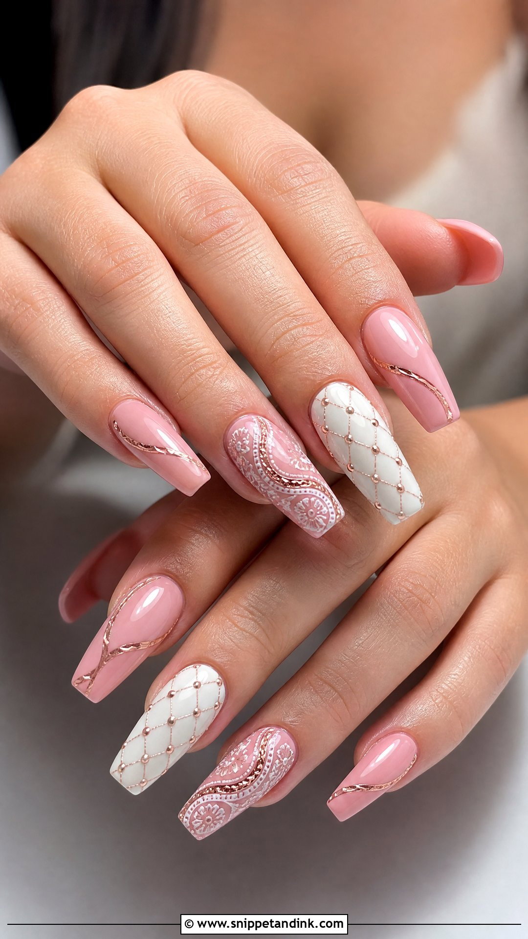 Pink Bridal Nails With Jaal Pattern - Snippet and Ink - 25 Indian Pink Bridal Nail Art Ideas
