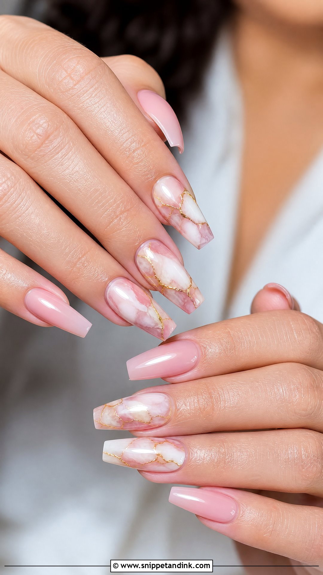 Pink Bridal Nails With Marble Art - Snippet and Ink - 25 Indian Pink Bridal Nail Art Ideas