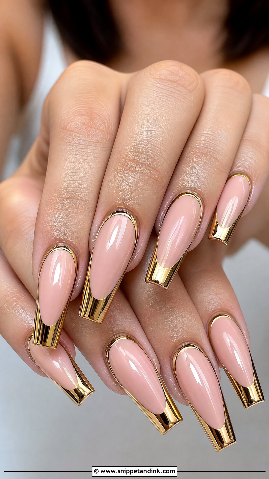 Pink Bridal Nails With Mirror Gold Tips - Snippet and Ink - 25 Indian Pink Bridal Nail Art Ideas