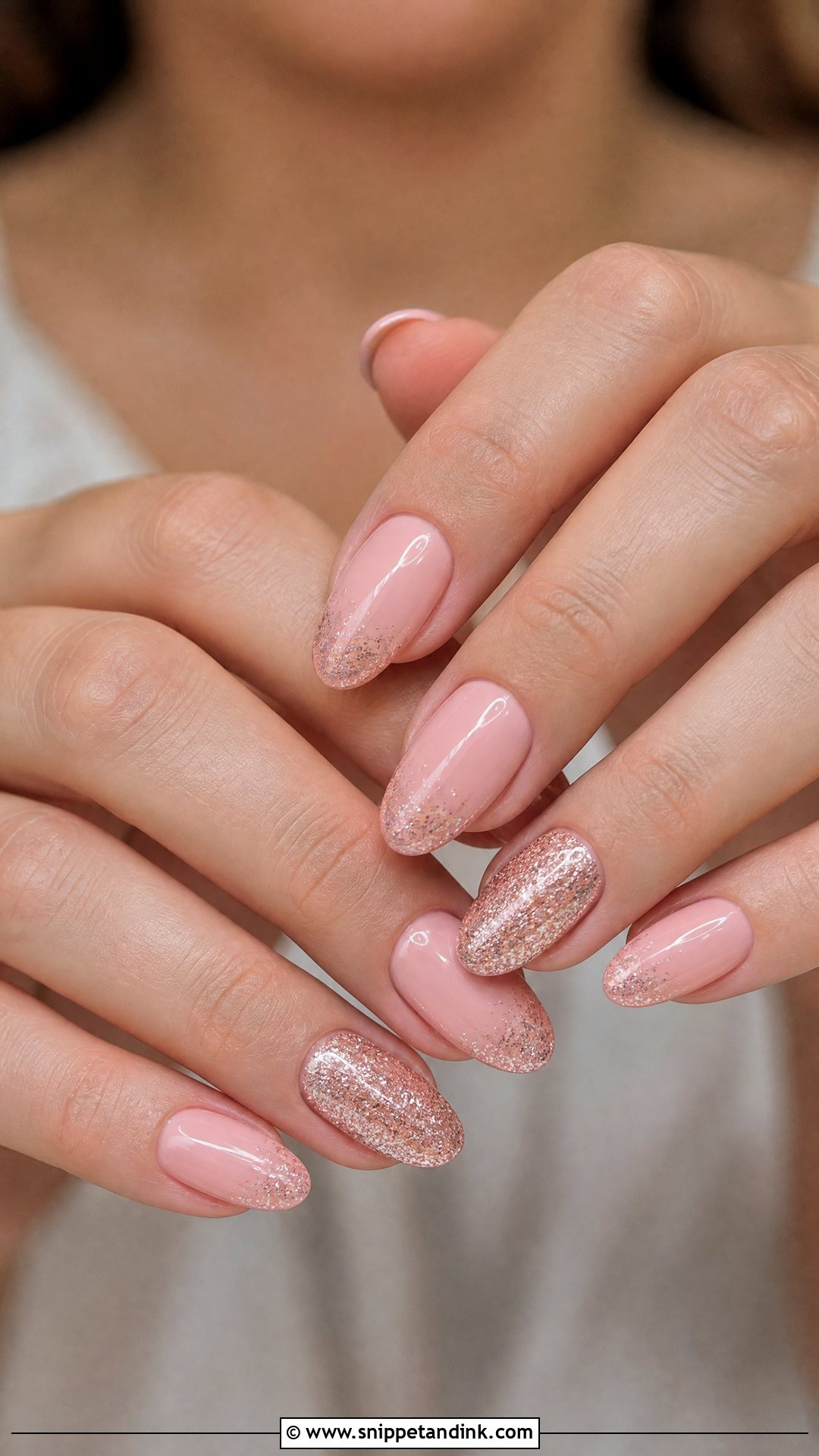 Pink Bridal Nails With Rose Gold Glitter - Snippet and Ink - 25 Indian Pink Bridal Nail Art Ideas
