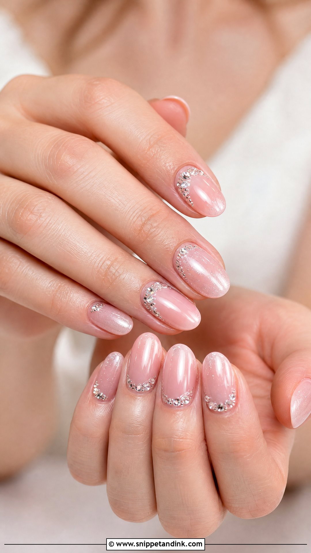 Pink Bridal Nails With Silver Crystals - Snippet and Ink - 25 Indian Pink Bridal Nail Art Ideas