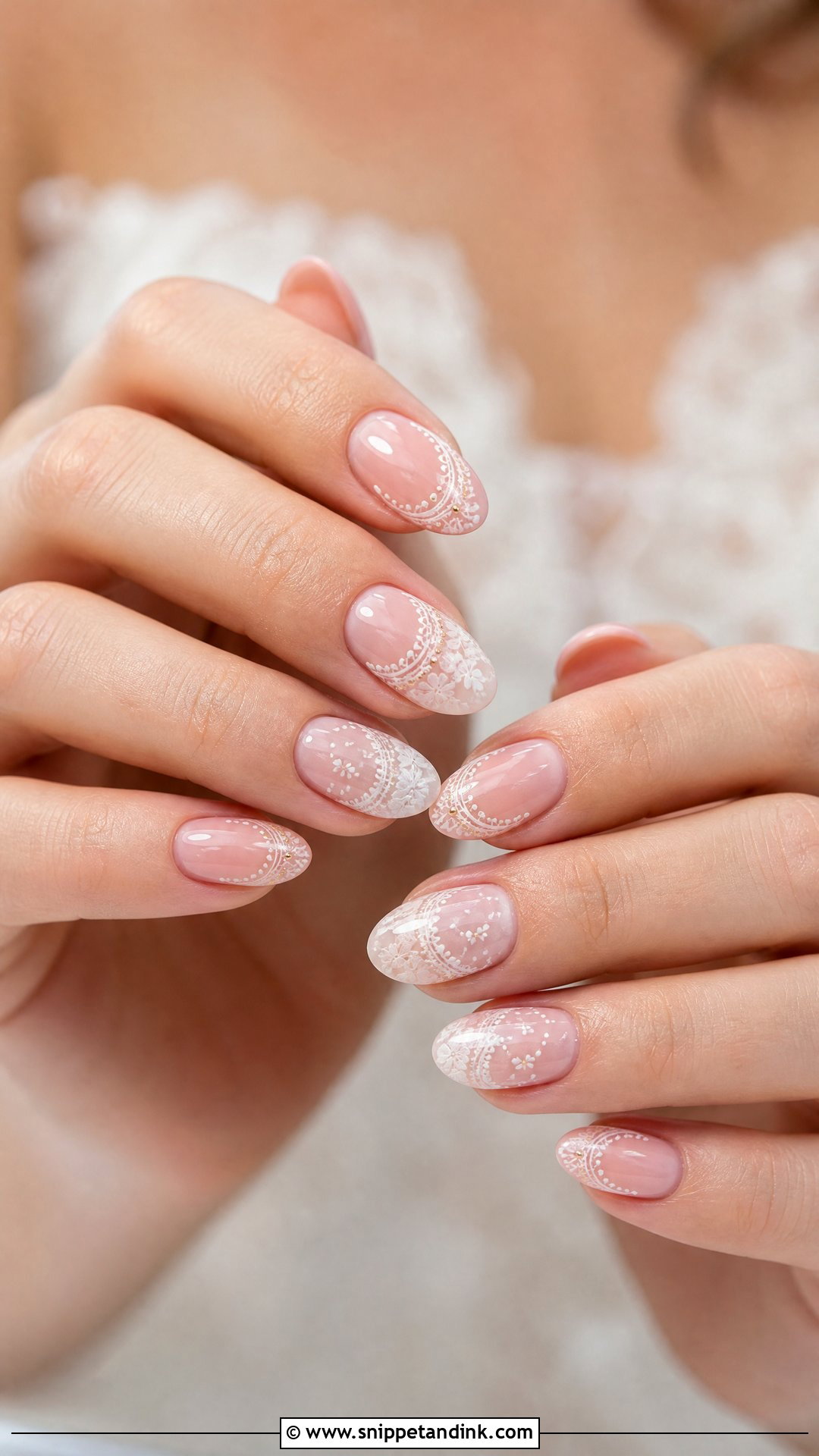 Pink Bridal Nails With White Lace Art - Snippet and Ink - 25 Indian Pink Bridal Nail Art Ideas