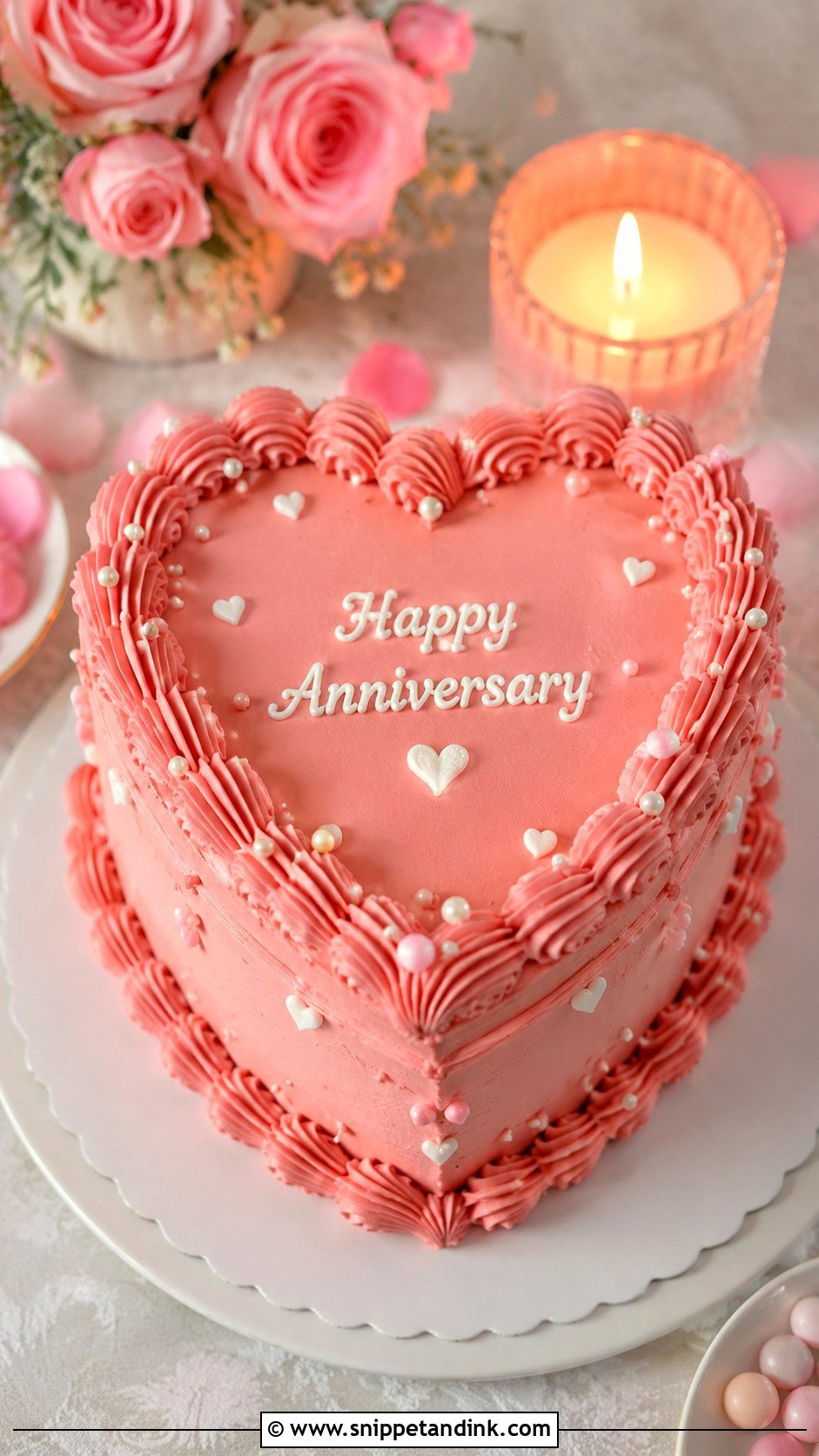 Pink Buttercream Anniversary Heart Cake - Snippet and Ink - 20 Anniversary Heart Cake Ideas