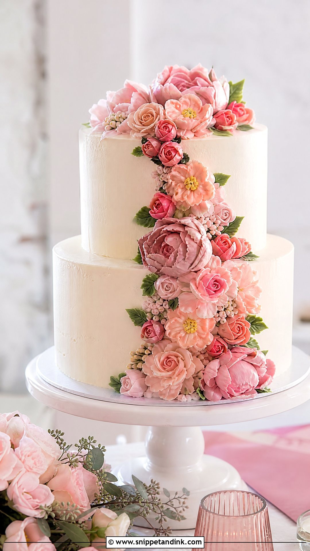 Pink Buttercream Flower Wedding Cake - Snippet and Ink - 25 Buttercream Flower Cake Ideas for Wedding