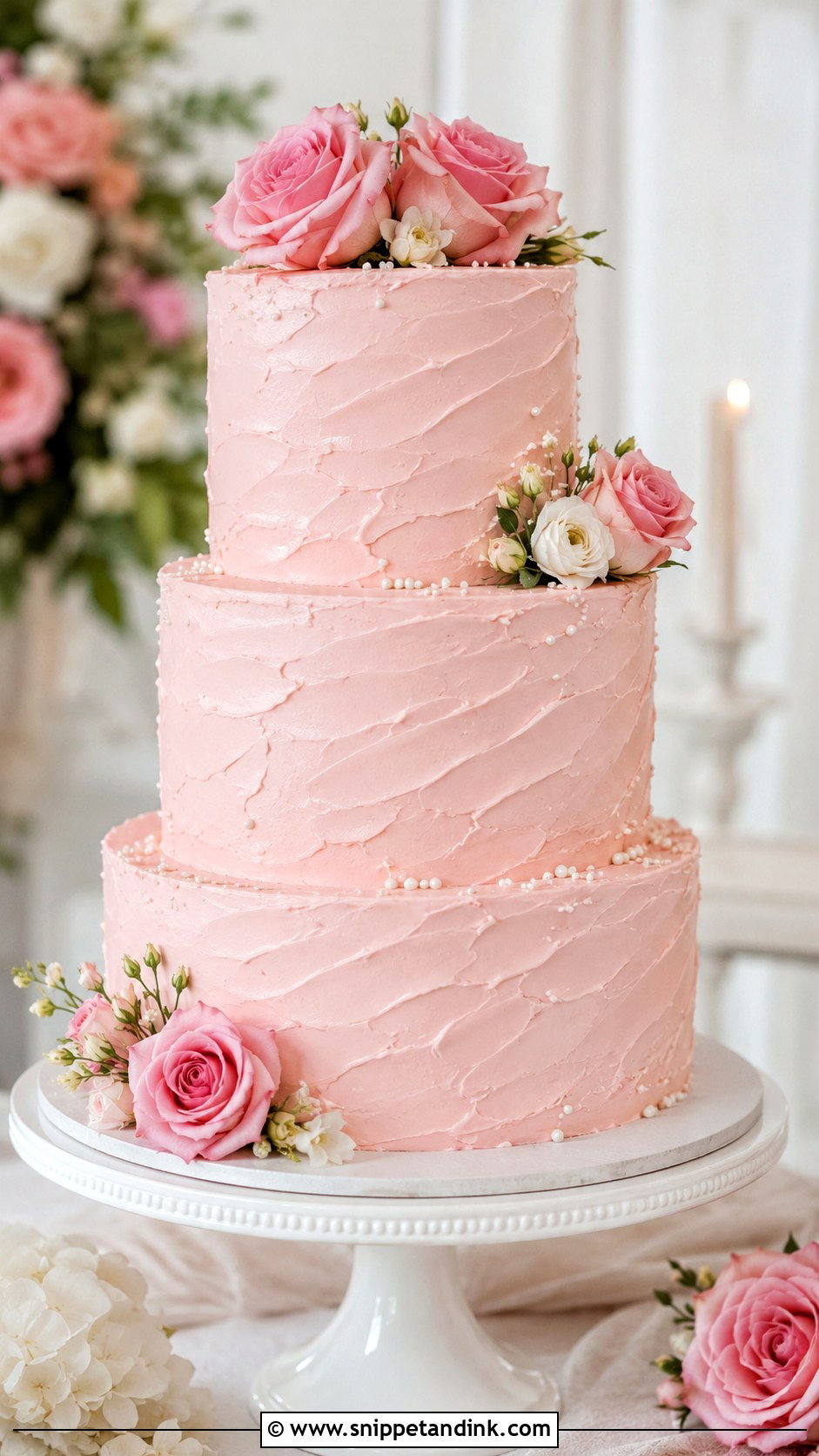 Pink Buttercream Wedding Cake - Snippet and Ink - 20 Elegant Pink Wedding Cake Ideas