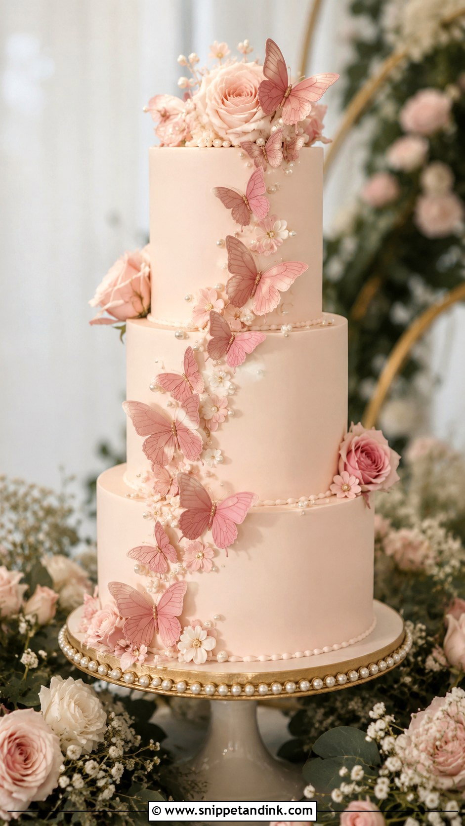 Pink Butterfly 3 Tier Wedding Cake - Snippet and Ink - 20 3 Tier Butterfly Cake Ideas for Wedding