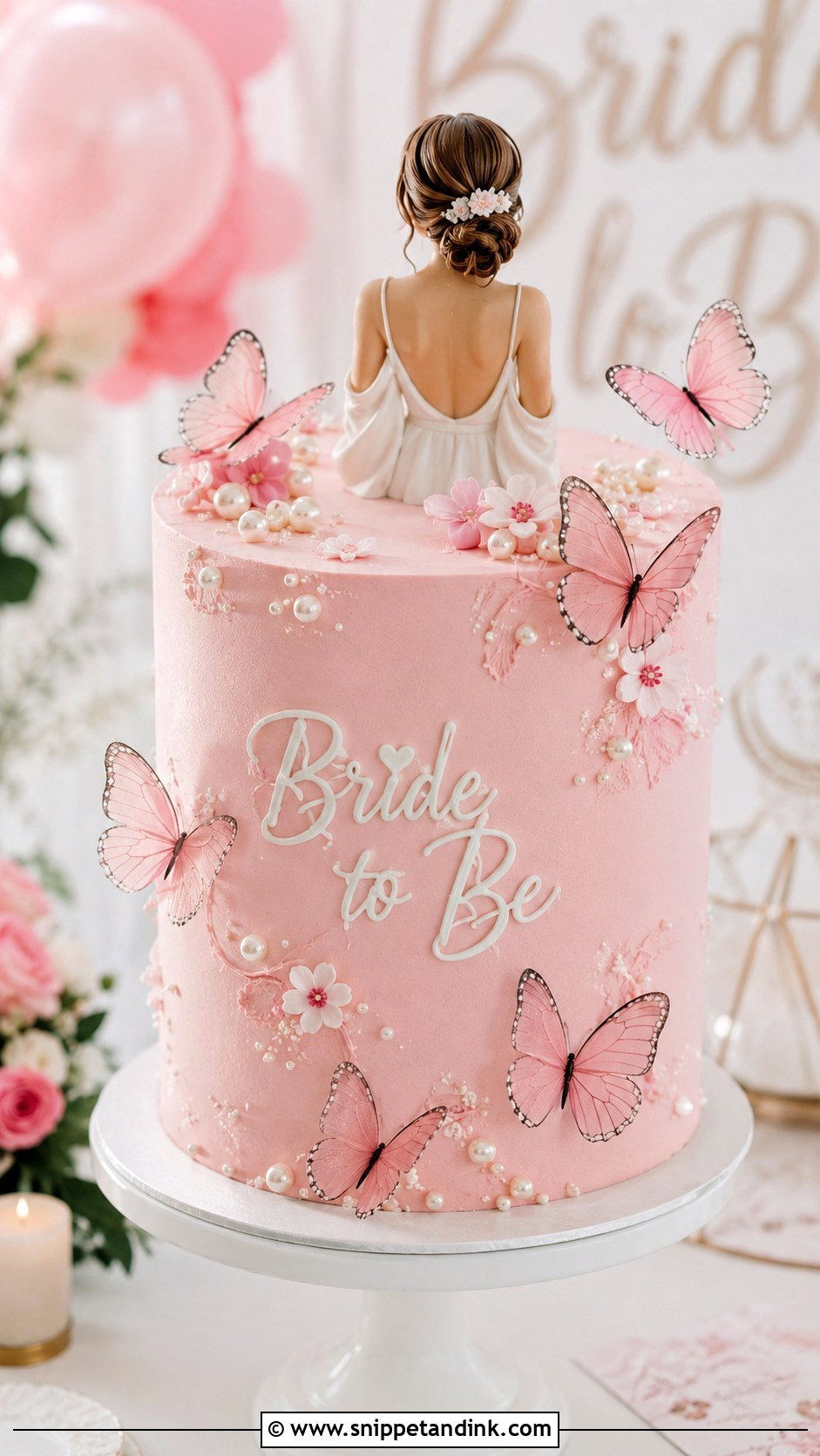Pink Butterfly Bachelorette Cake - Snippet and Ink - 25 Pink Bachelorette Party Cake Ideas for Wedding