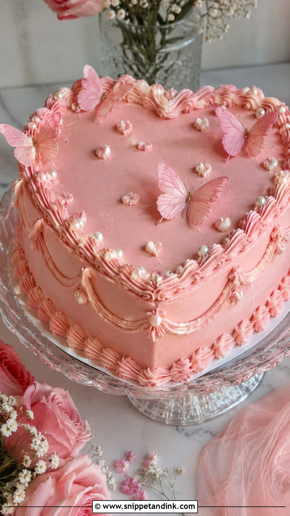 Pink Butterfly Heart Wedding Cake - Snippet and Ink - 20 Butterfly Heart Cake Ideas for Wedding