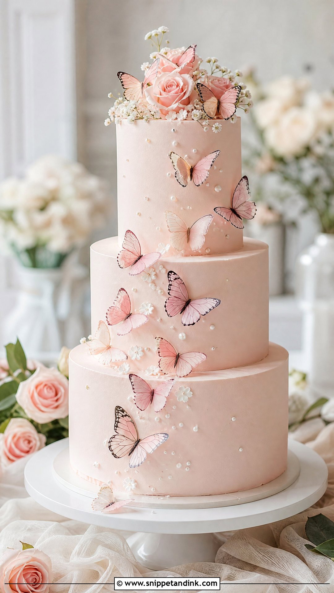 Pink Butterfly Wedding Cake - Snippet and Ink - 20 Pink Cake Ideas with Butterflies for Wedding