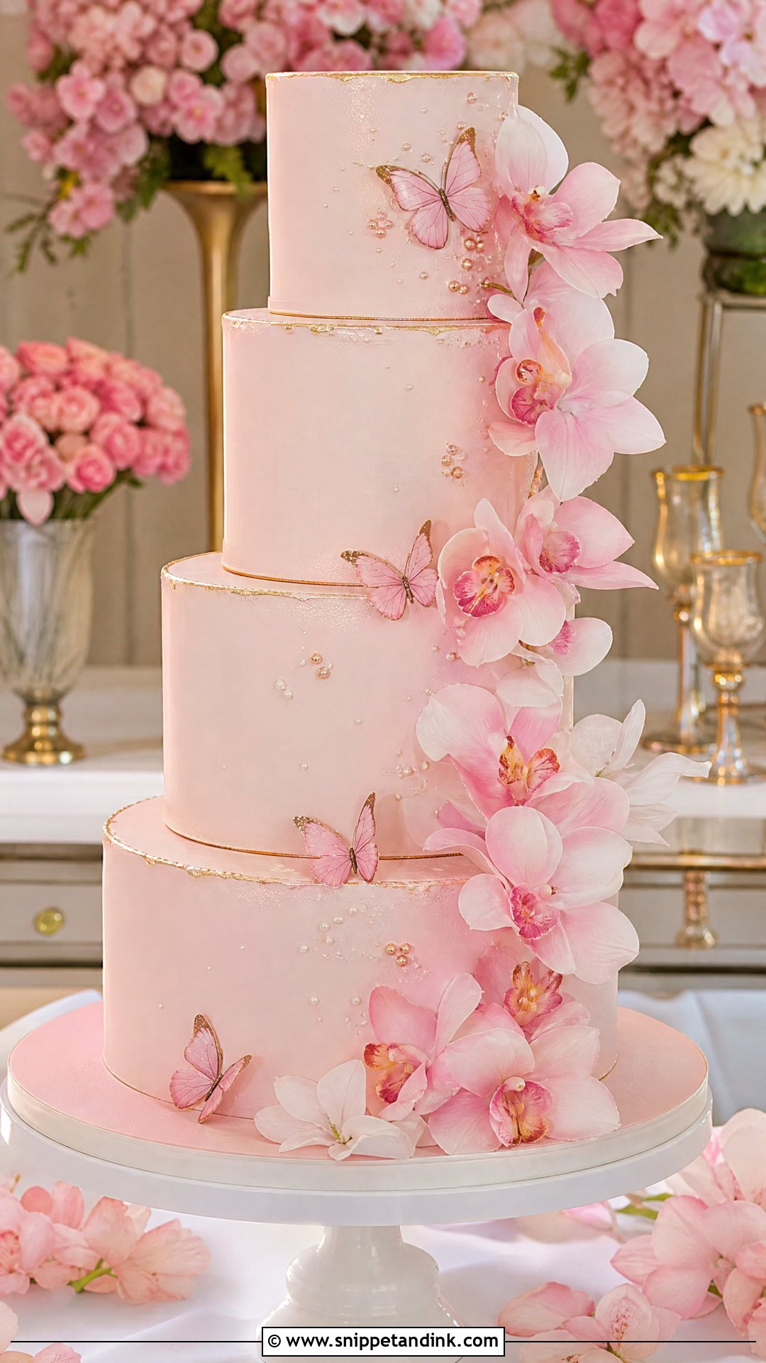 Pink Butterfly Wedding Cake With Orchids - Snippet and Ink - 20 Pink Cake Ideas with Butterflies for Wedding